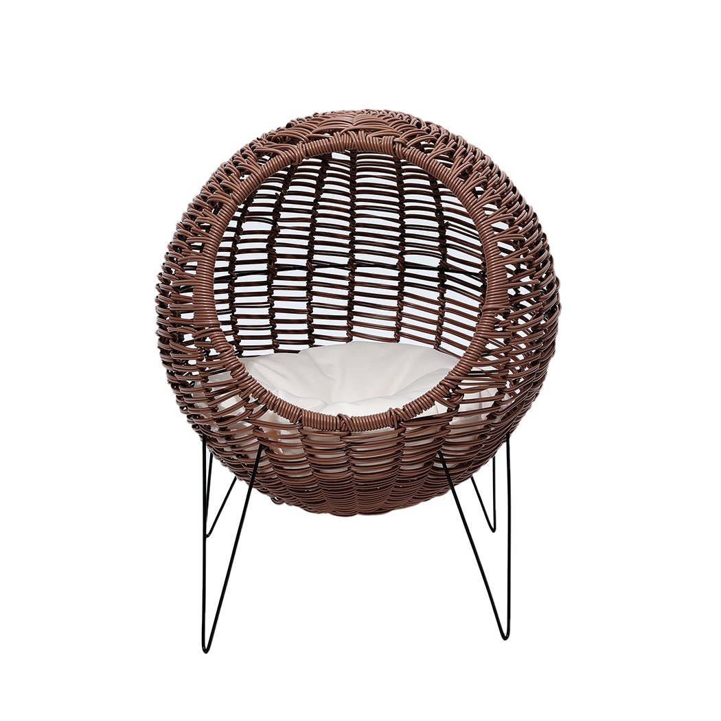 Pet Products Rattan Pet Bed Elevated Cat Dog House Round Wicker Basket Kennel Egg Shape