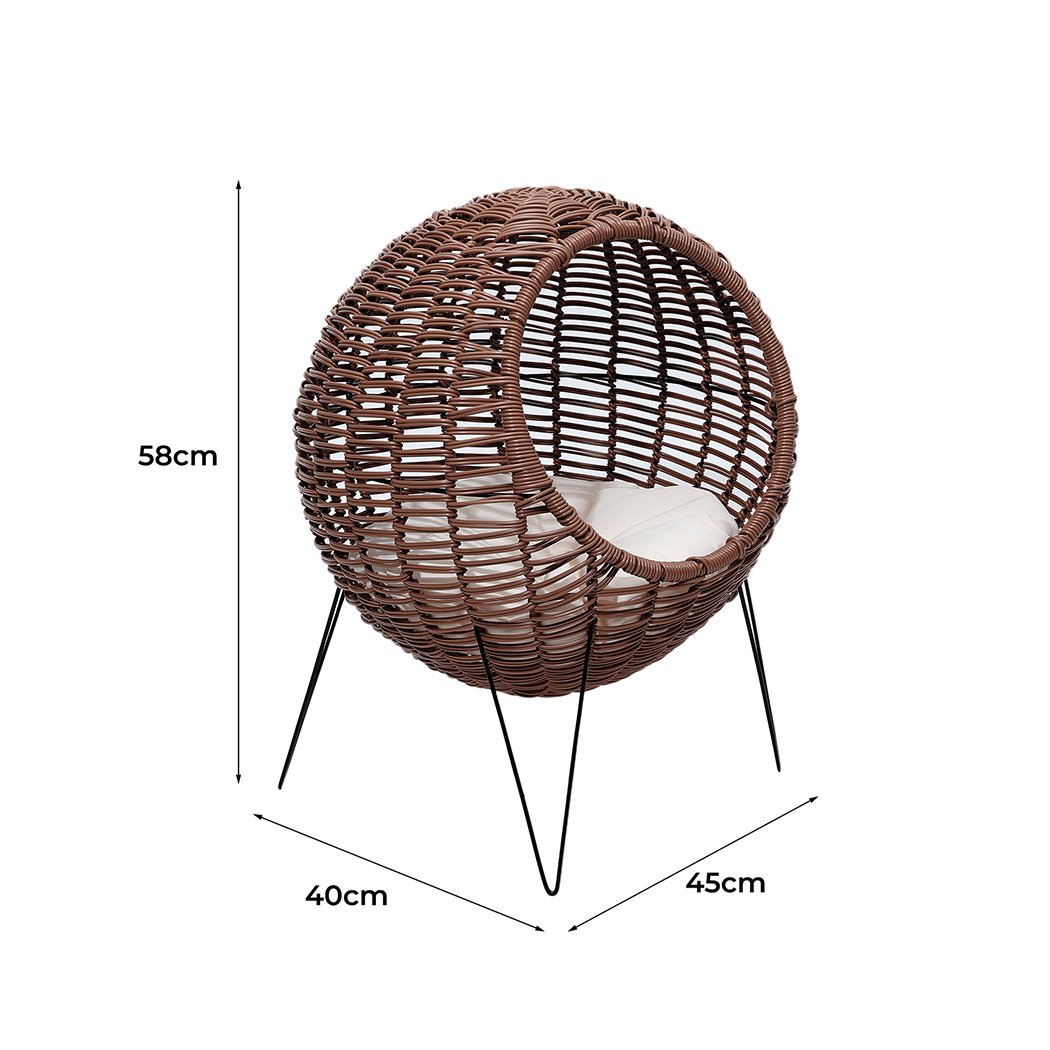 Pet Products Rattan Pet Bed Elevated Cat Dog House Round Wicker Basket Kennel Egg Shape