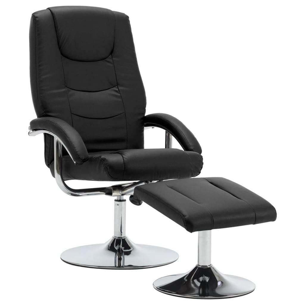 Reclining Chair with Footstool Black Faux Leather