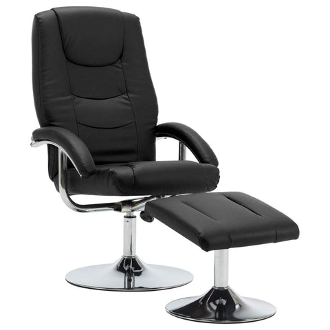 Reclining Chair with Footstool Black faux Leather