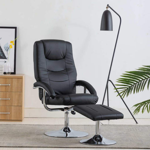 Reclining Chair with Footstool Black Faux Leather