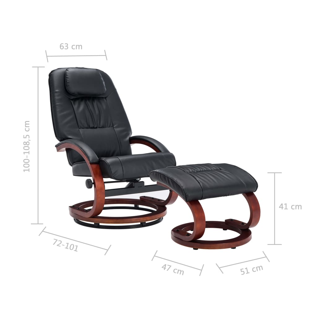 Reclining Chair with Footstool Black Leather