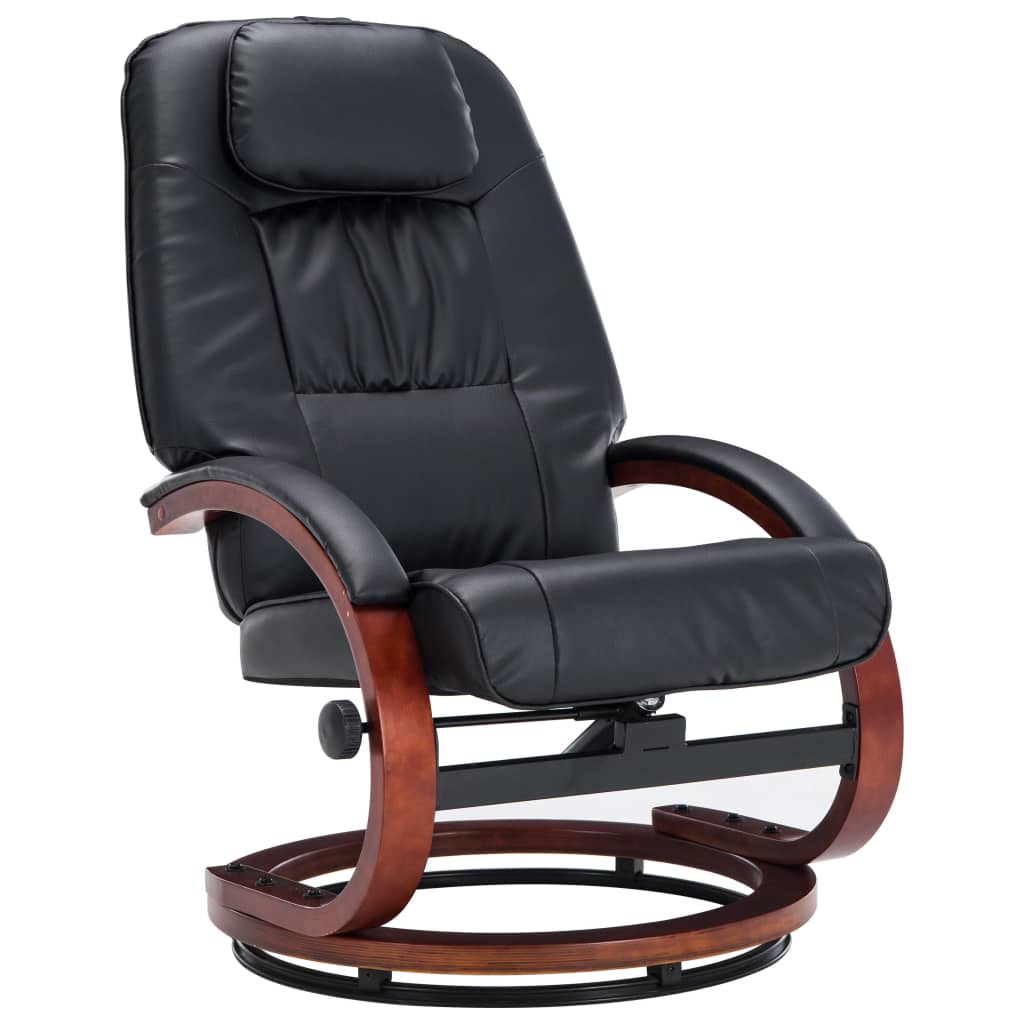 Reclining Chair with Footstool Black Leather