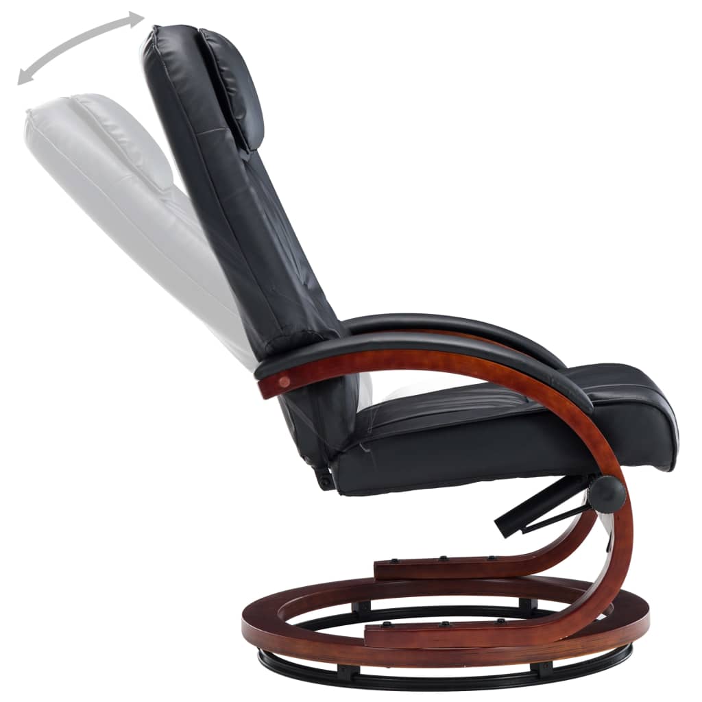 Reclining Chair with Footstool Black Leather