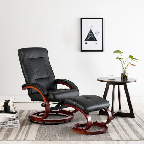 Reclining Chair with Footstool Black Leather