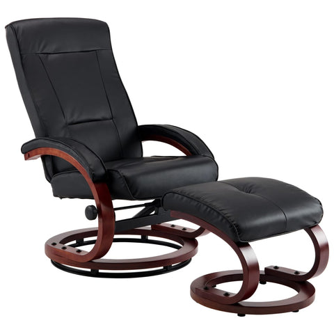 Reclining Chair with Footstool Black Leather