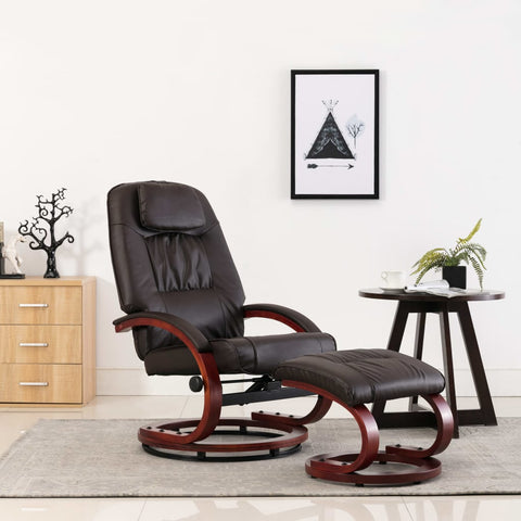 Reclining Chair with Footstool Brown Leather