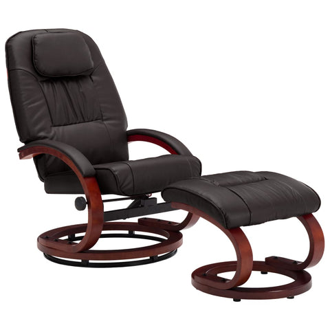 Reclining Chair with Footstool Brown Leather