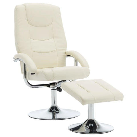 Reclining Chair with Footstool Cream White faux Leather