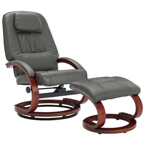 Reclining Chair with Footstool Grey Leather