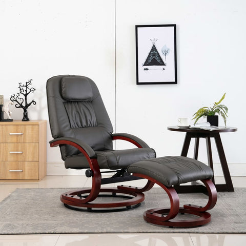 Reclining Chair with Footstool Grey Leather