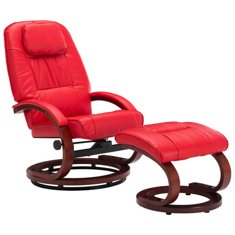 Reclining Chair with Footstool Red Leather