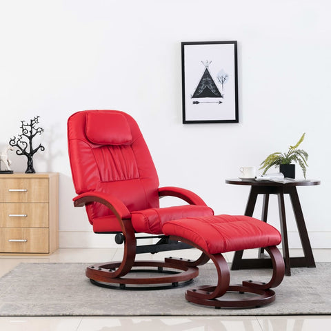 Reclining Chair with Footstool Red Leather