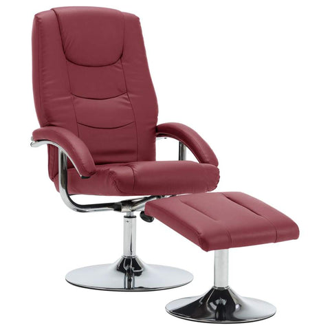 Reclining Chair with Footstool Wine Red faux Leather