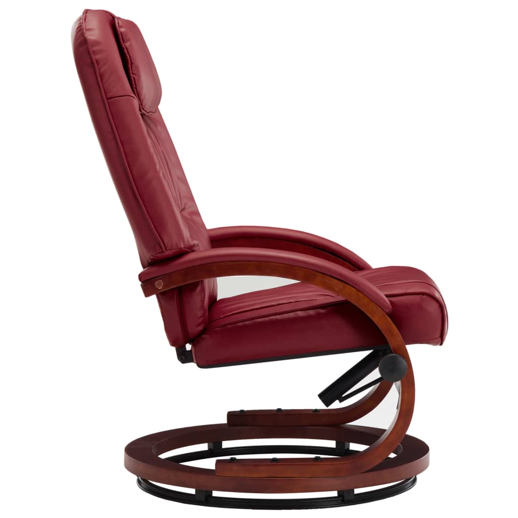 Reclining Chair with Footstool Wine Red Leather