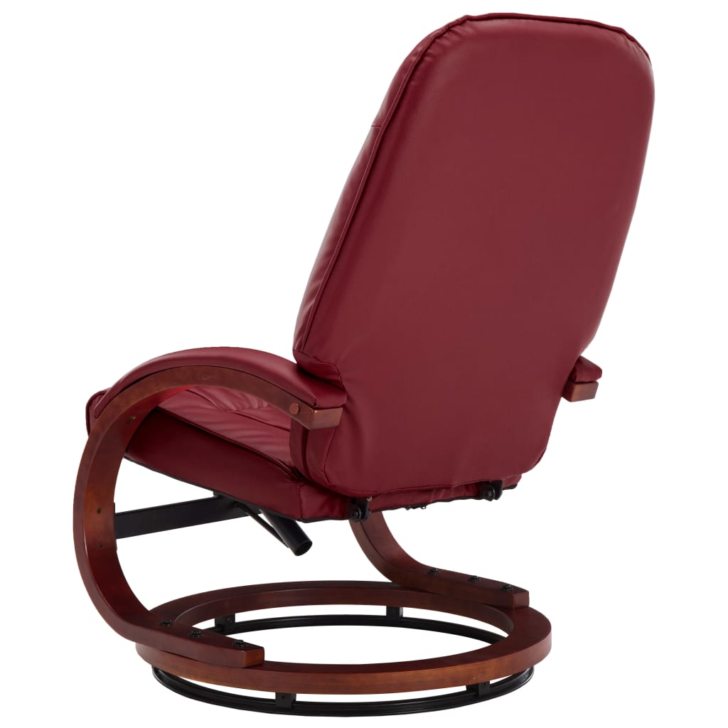 Reclining Chair with Footstool Wine Red Leather