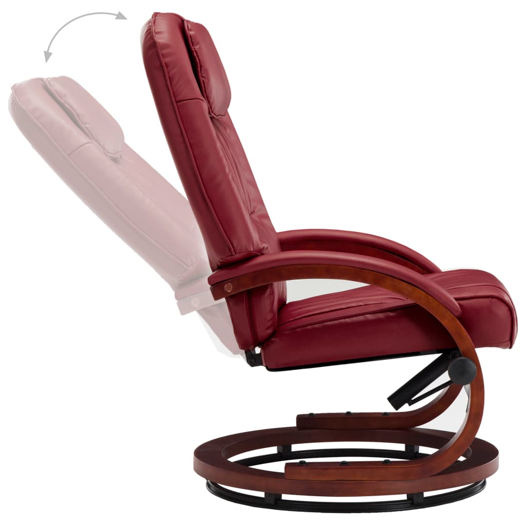 Reclining Chair with Footstool Wine Red Leather