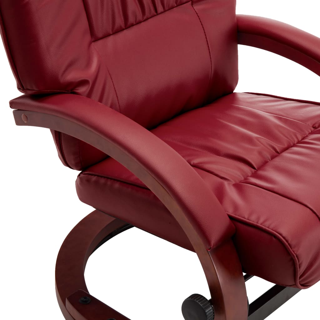 Reclining Chair with Footstool Wine Red Leather