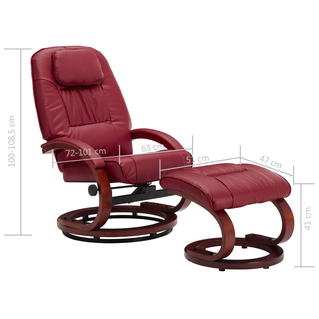 Reclining Chair with Footstool Wine Red Leather