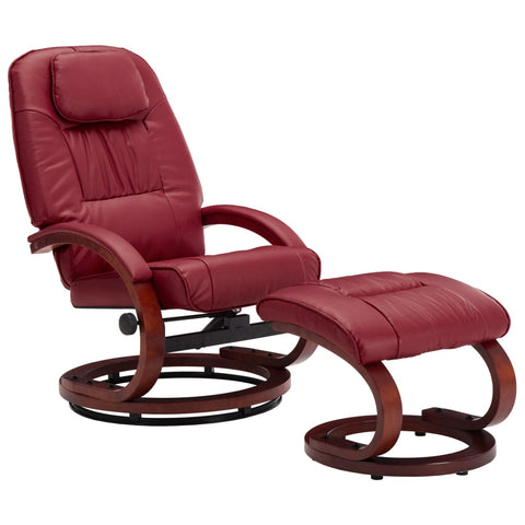 Reclining Chair with Footstool Wine Red Leather