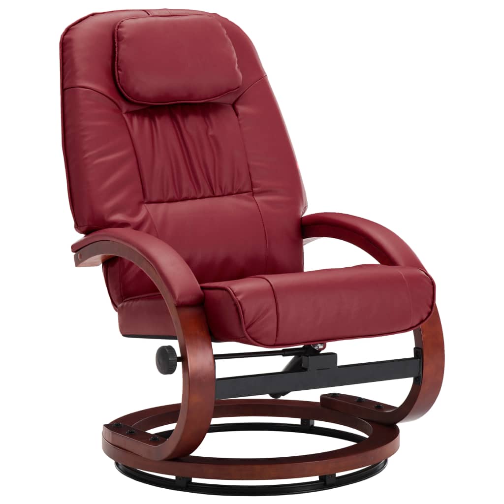 Reclining Chair with Footstool Wine Red Leather