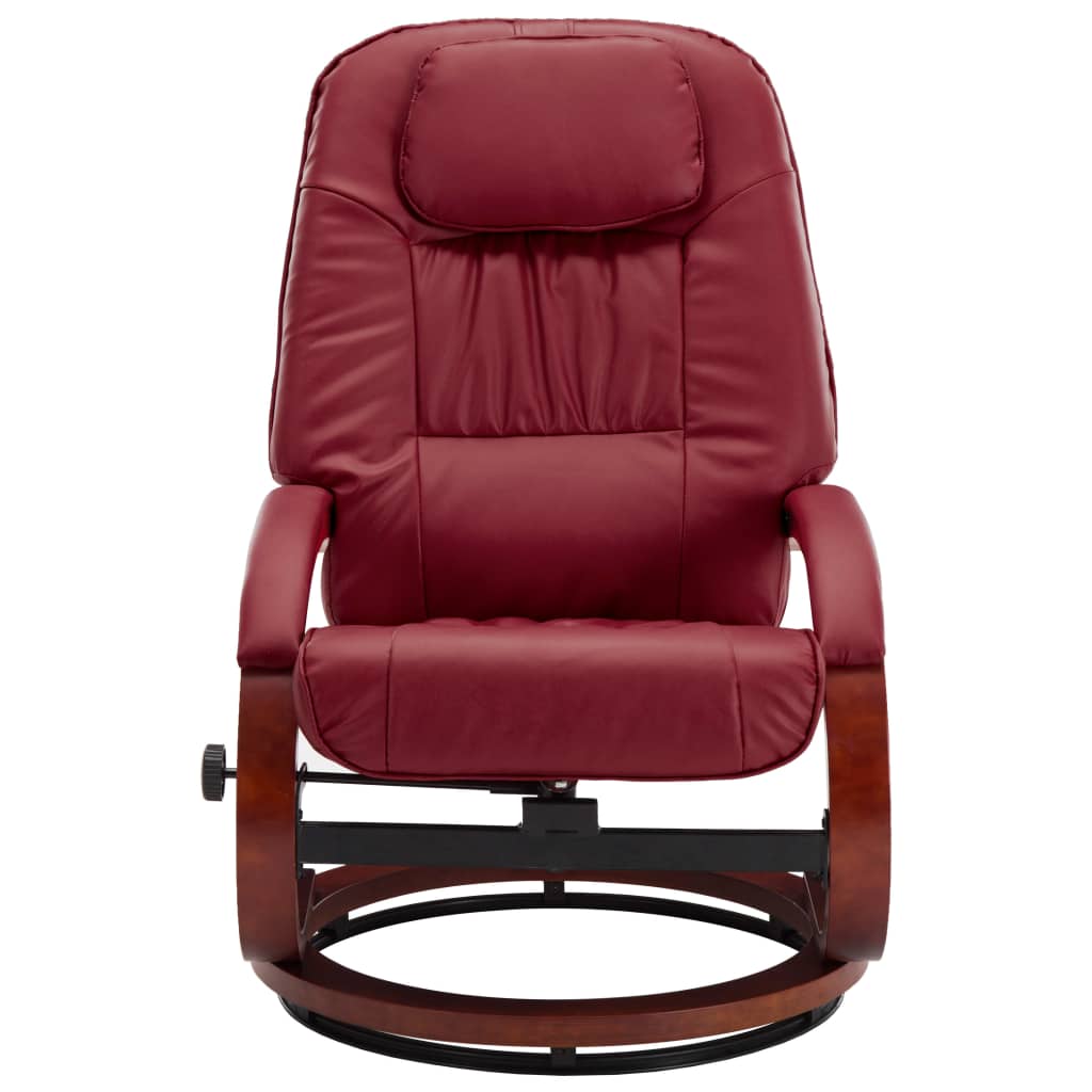 Reclining Chair with Footstool Wine Red Leather