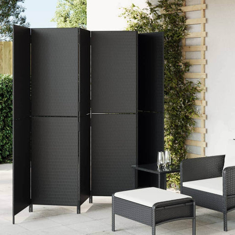 Room Divider 6 Panels Black Poly Rattan