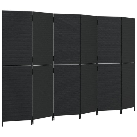 Room Divider 6 Panels Black Poly Rattan