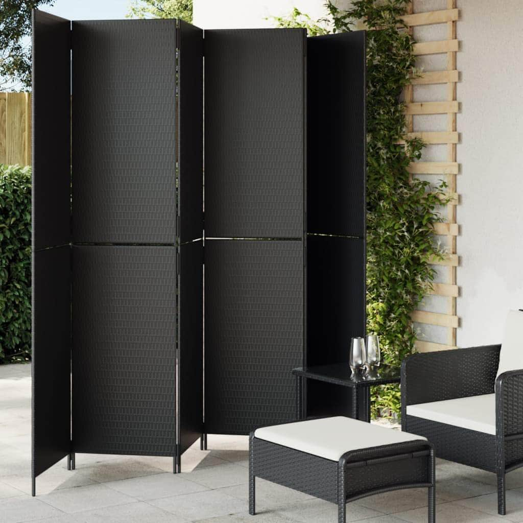 Room Divider 6 Panels Black Poly Rattan