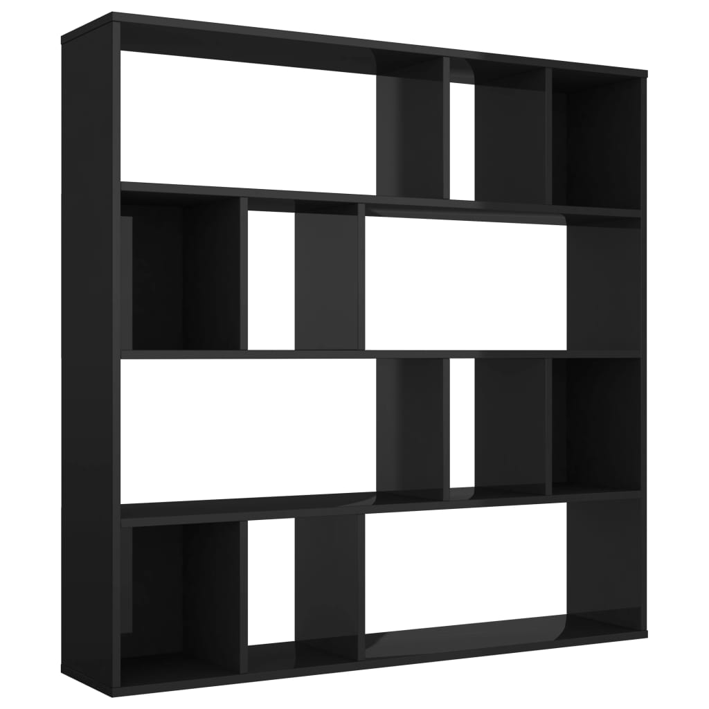 Room Divider/Book Cabinet High Gloss Black 110x24x110 cm Chipboard