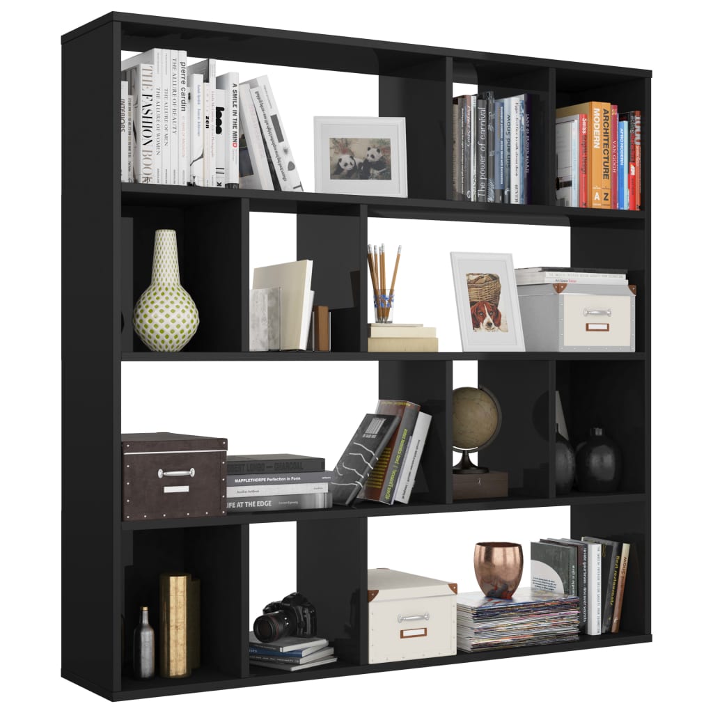 Room Divider/Book Cabinet High Gloss Black 110x24x110 cm Chipboard