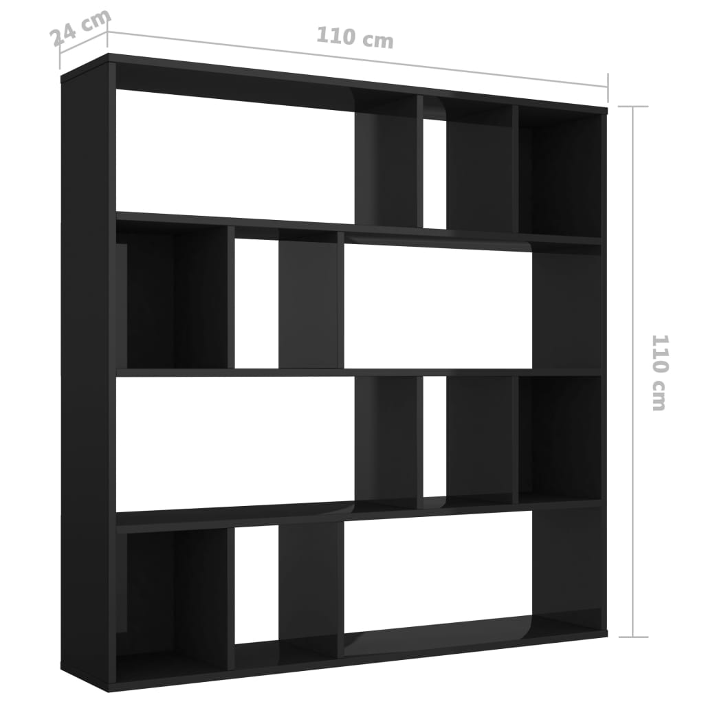 Room Divider/Book Cabinet High Gloss Black 110x24x110 cm Chipboard