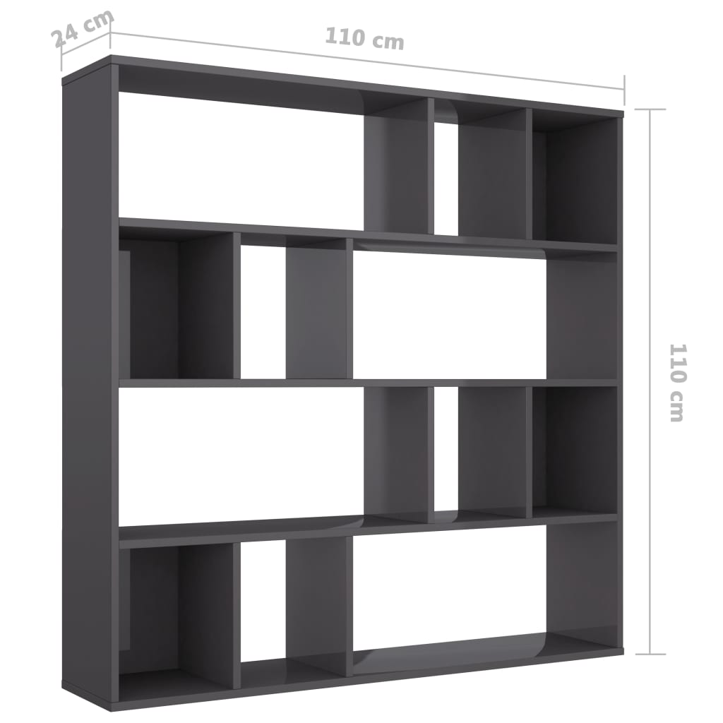 Room Divider/Book Cabinet High Gloss Grey 110x24x110 cm Chipboard