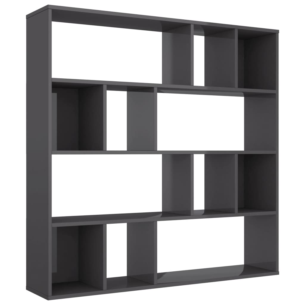 Room Divider/Book Cabinet High Gloss Grey 110x24x110 cm Chipboard