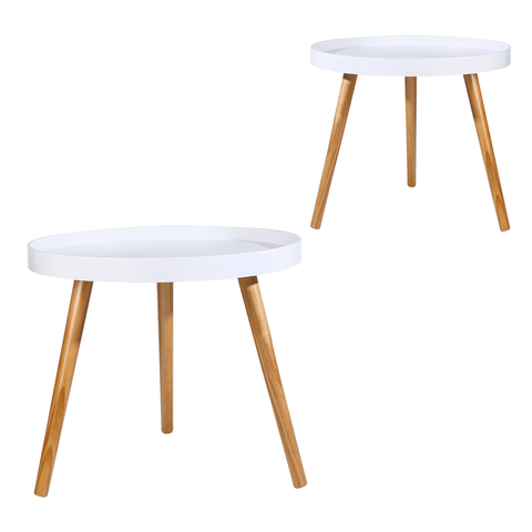 Round Bedside Table Large Side Table Bedroom Modern Furniture Set Of 2