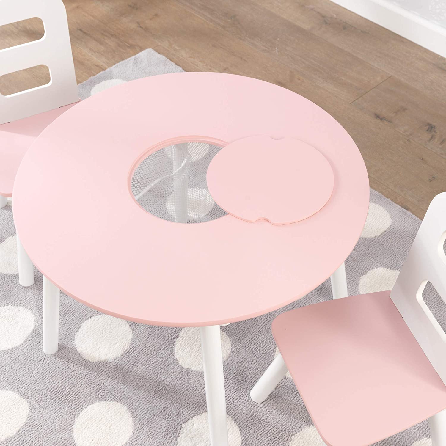 Round Table And 2 Chair Set For Children (White And Pink