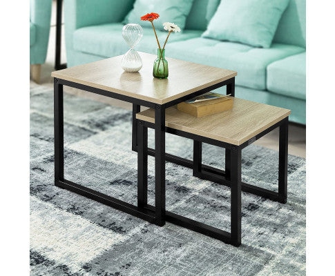 Set of 2 Modern Coffee Tables with Wood top panel