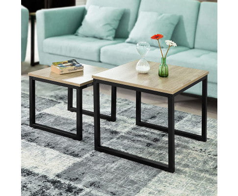 Set of 2 Modern Coffee Tables with Wood top panel