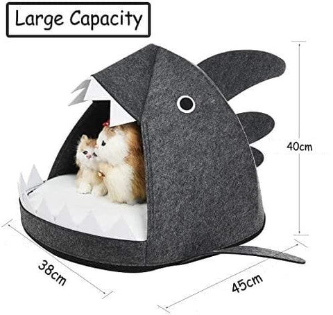 Shark Shape Pet Cave Bed for Cats andSmall Dogs 45 x 45 x 38 cm Dark Grey