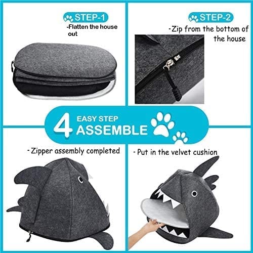 Shark Shape Pet Cave Bed for Cats andSmall Dogs 45 x 45 x 38 cm Dark Grey