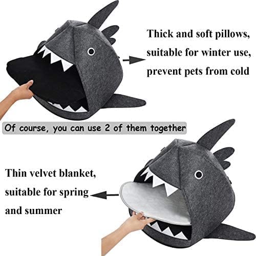 Shark Shape Pet Cave Bed for Cats andSmall Dogs 45 x 45 x 38 cm Dark Grey