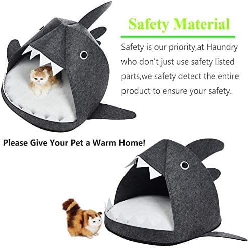 Shark Shape Pet Cave Bed for Cats andSmall Dogs 45 x 45 x 38 cm Dark Grey