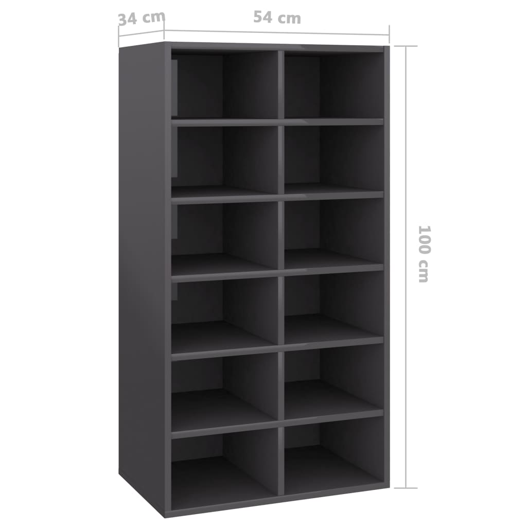 Shoe Rack High Gloss Grey 54x34x100 cm Chipboard