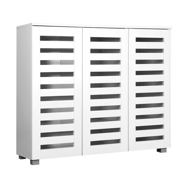 Shoes Cabinet Shoe Storage Rack Organiser Shelf 3 Doors 30 Pairs White/Wooden