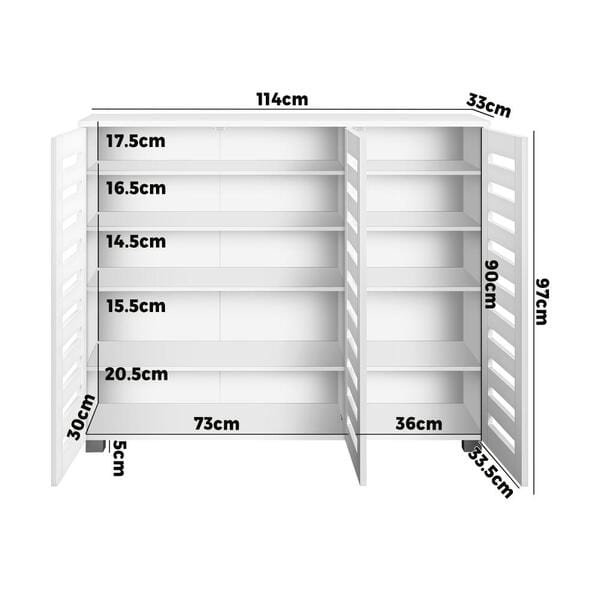 Shoes Cabinet Shoe Storage Rack Organiser Shelf 3 Doors 30 Pairs White/Wooden