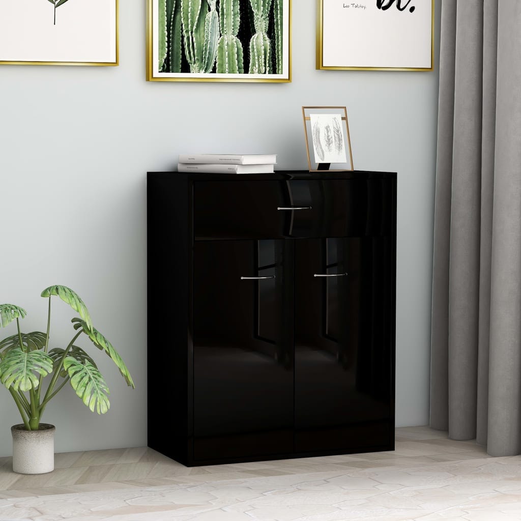 Sideboard  High Gloss Black  Chipboard