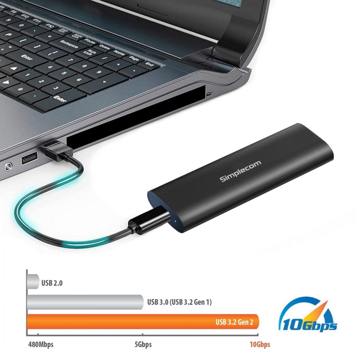 Simplecom SE516 NVMe / SATA Dual Protocol M.2 SSD Tool-Free USB-C Enclosure