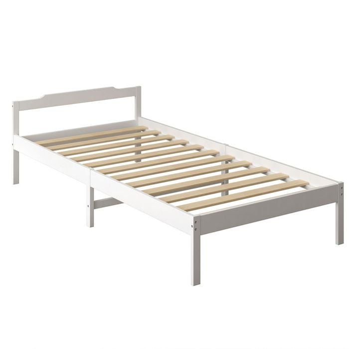 Solid Timber Pine Wood Bed Frame King Single -White