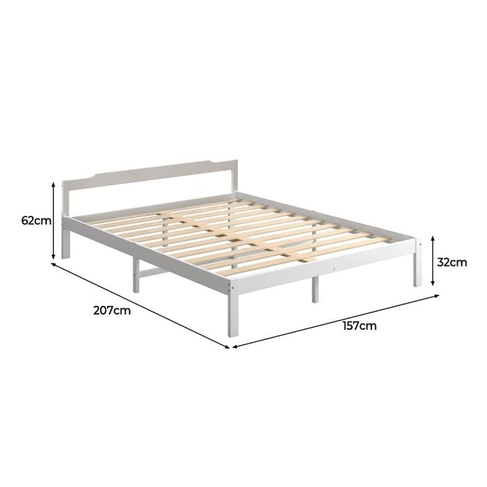 Solid Timber Pine Wood Bed Frame Queen -White