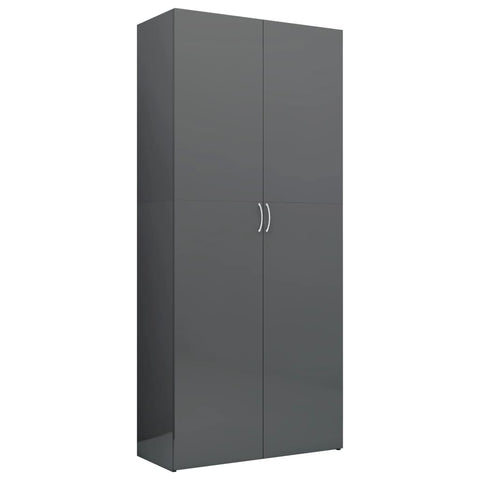 Storage Cabinet High Gloss Grey 80x35.5x180 cm Chipboard